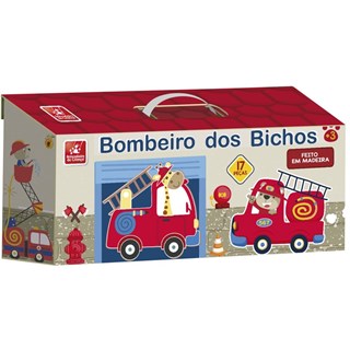 Brinquedo Educativo Maleta Bombeiro Dos Bichos Em Madeira 17 Peças - Brincadeira De Criança