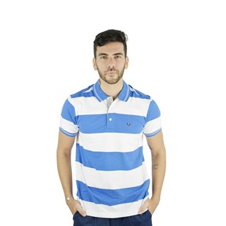 Camisa Polo Style Listrada Azul E Branco