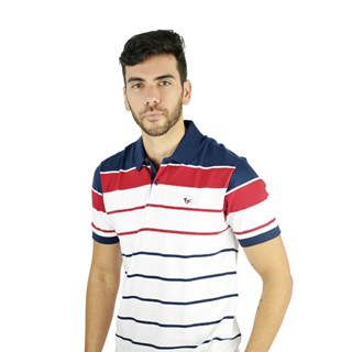 Camisa Polo Style Listrada Vermelho E Branco