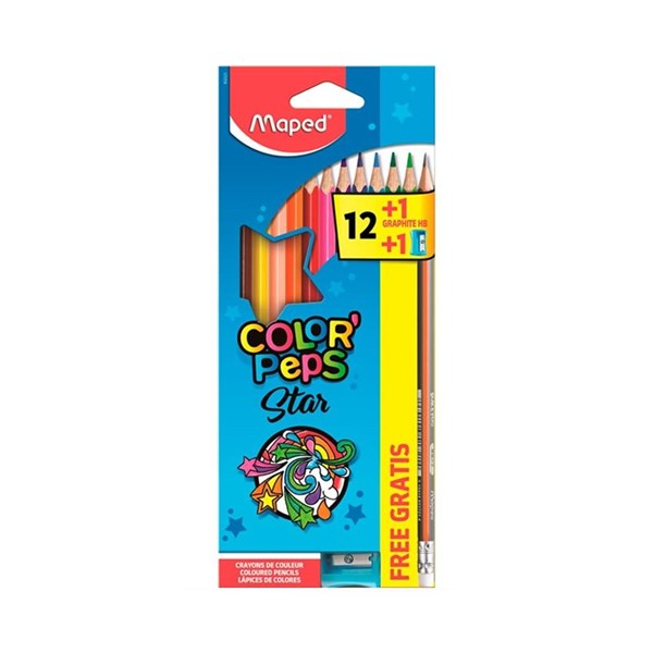 Lápis de Cor Maped Color'Peps Com 12 Cores + Lápis Grafite + Apontador